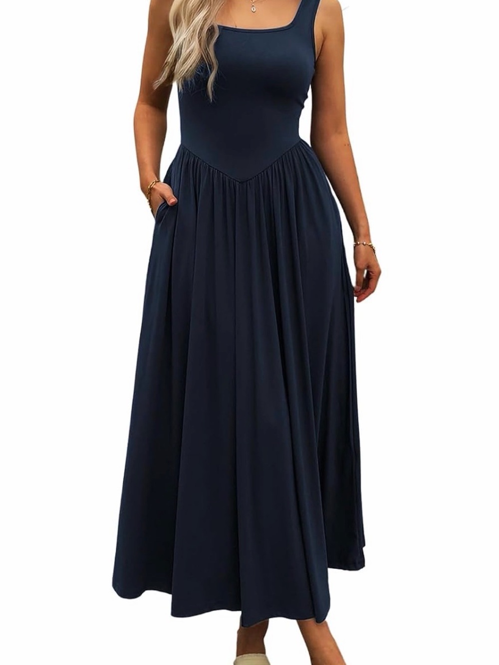 Elegant Sleeveless Midi Dress in Deep Navy - Picture 2 of 12